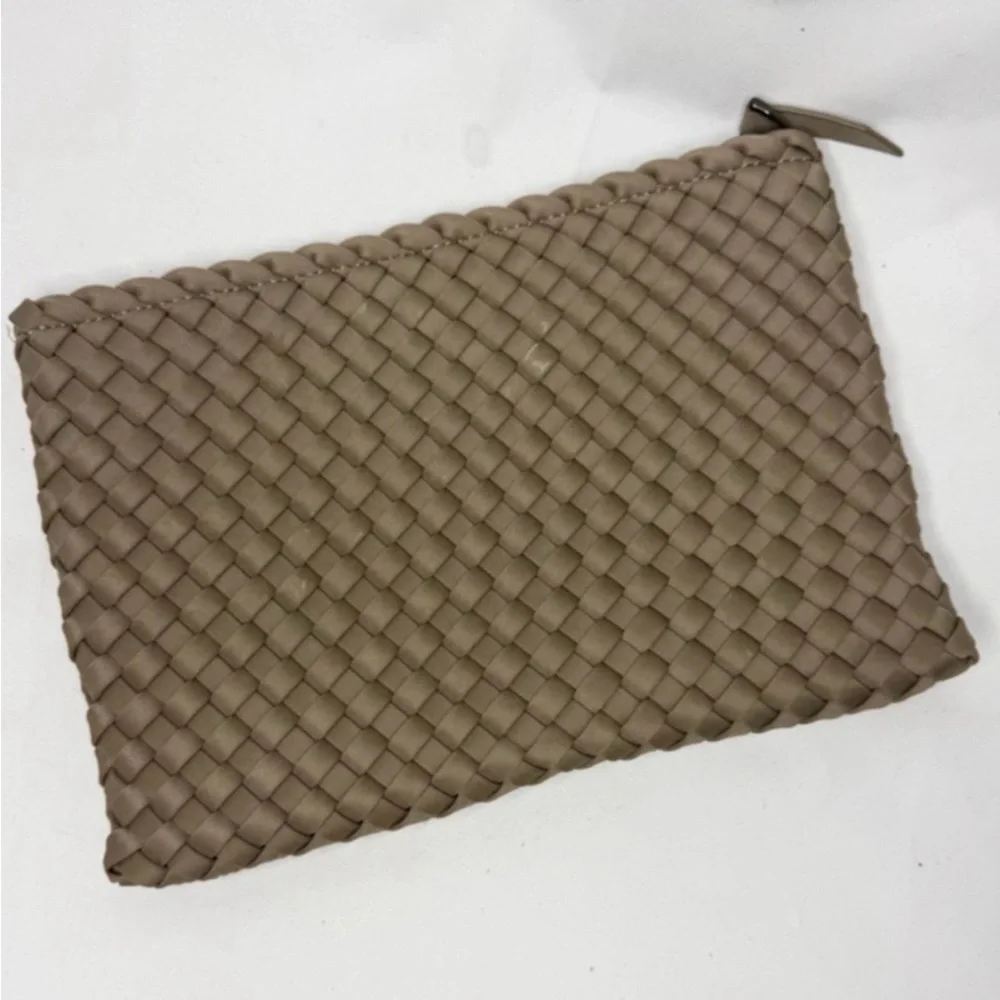 Naghedi Taupe Braided Zip Pouch with Logo Pull